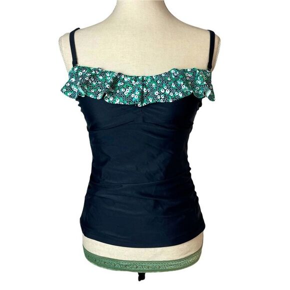 Croft & Barrow Solid Black & Green Floral Swim Top Removeable Straps size 6 - Picture 2 of 11